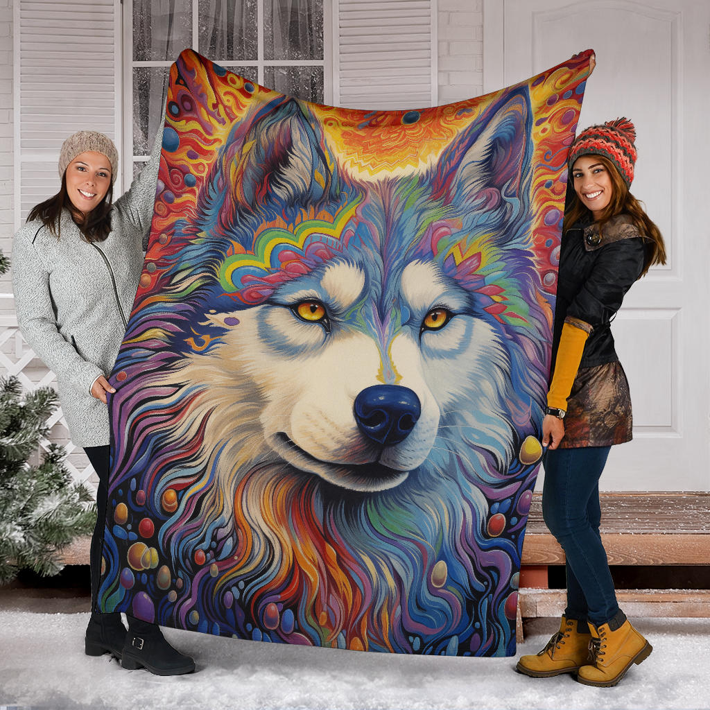 Trippy Psychedelics Siberian Husky Blanket, Siberian Husky Fleece Blanket, Siberian Husky Throw Blanket, Siberian Husky Gifts