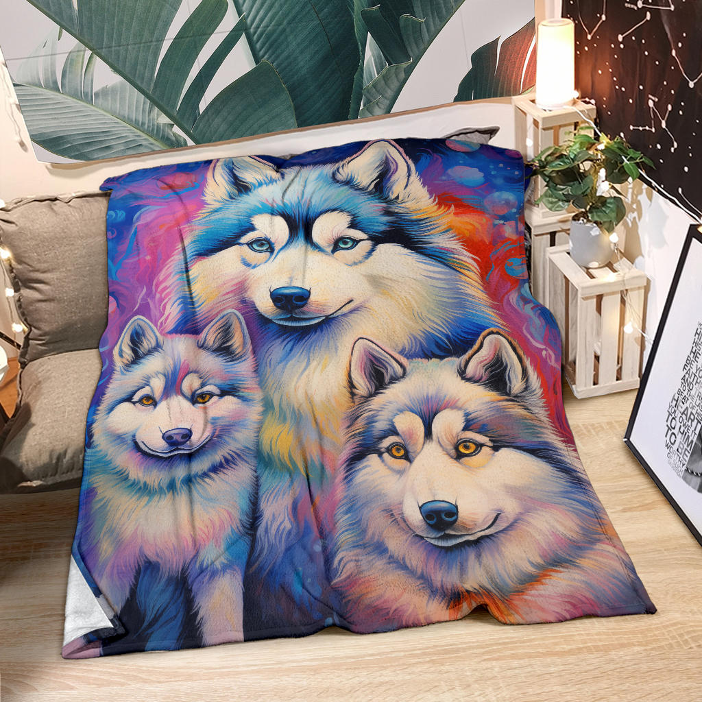 Alaskan Malamute Blanket, Trippy Psychedelics Alaskan Malamute Fleece Blanket, Alaskan Malamute Throw Blanket, Alaskan Malamute Gifts