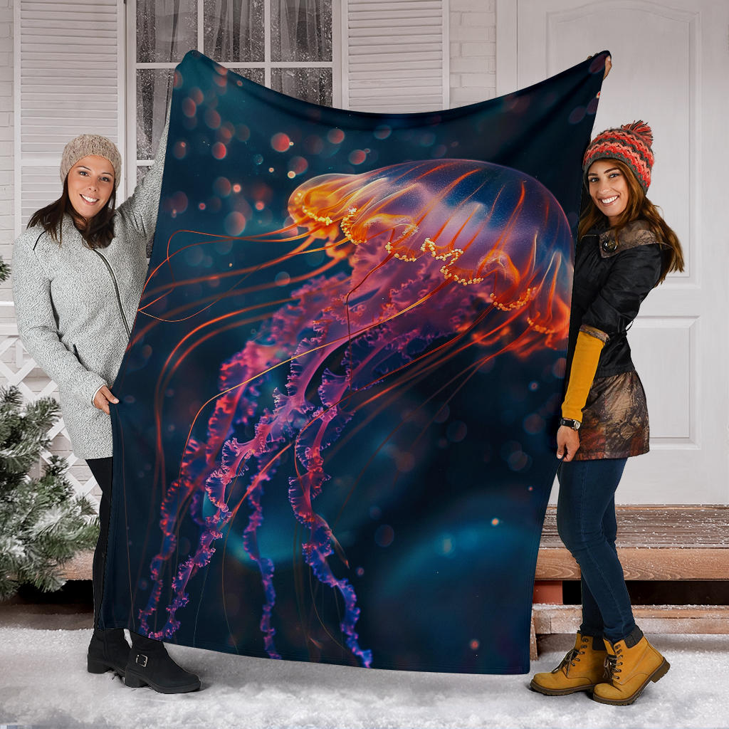 Jellyfish Blanket, Trippy Psychedelics Jellyfish Fleece Blanket, Jellyfish Throw Blanket, Jellyfish Gifts