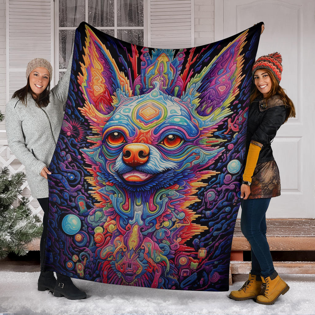 Trippy Psychedelics Chihuahua Blanket, Chihuahua Throw Blanket, Chihuahua Fleece Blanket, Chihuahua Gifts