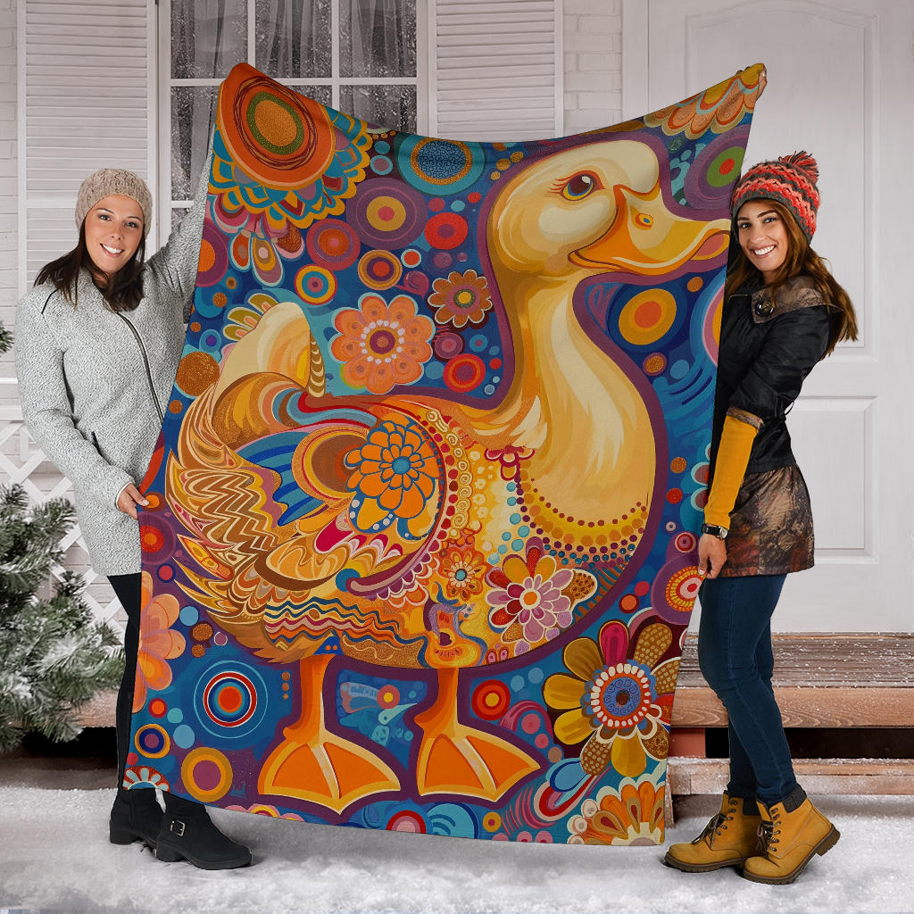 Duck Blanket, Trippy Psychedelics Duck Fleece Blanket, Duck Throw Blanket, Duck Gifts