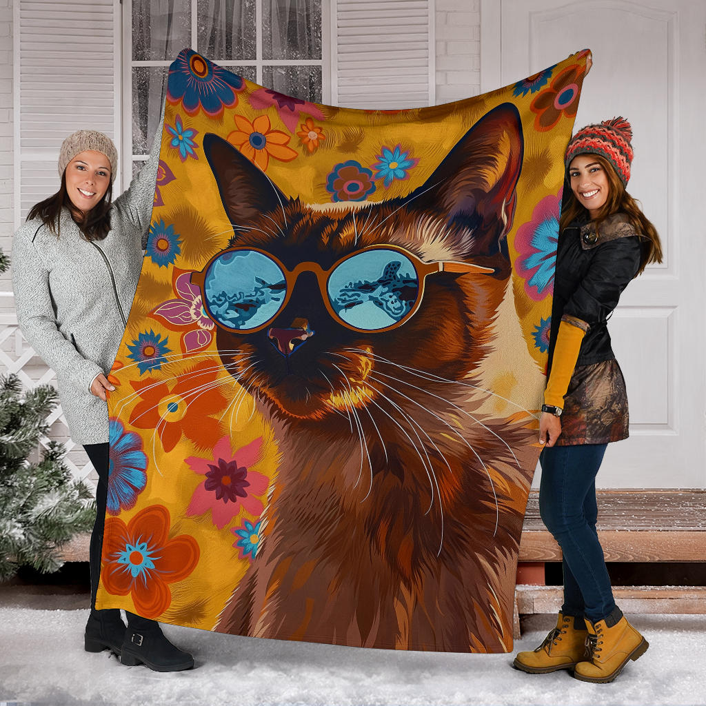 Burmese cat Blanket, Trippy Psychedelics Burmese cat Fleece Blanket, Burmese cat Throw Blanket, Burmese cat Gifts