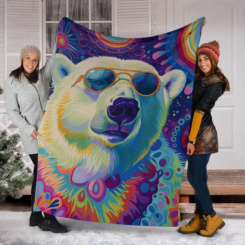 Polar Bear Blanket, Trippy Psychedelics Polar Bear Fleece Blanket, Polar Bear Throw Blanket, Polar Bear Gifts