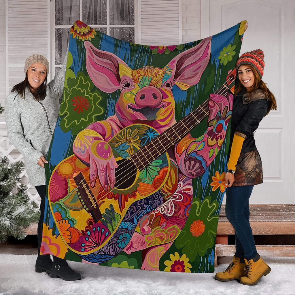 Pig Blanket, Trippy Psychedelics Pig Fleece Blanket, Pig Throw Blanket, Pig Gifts