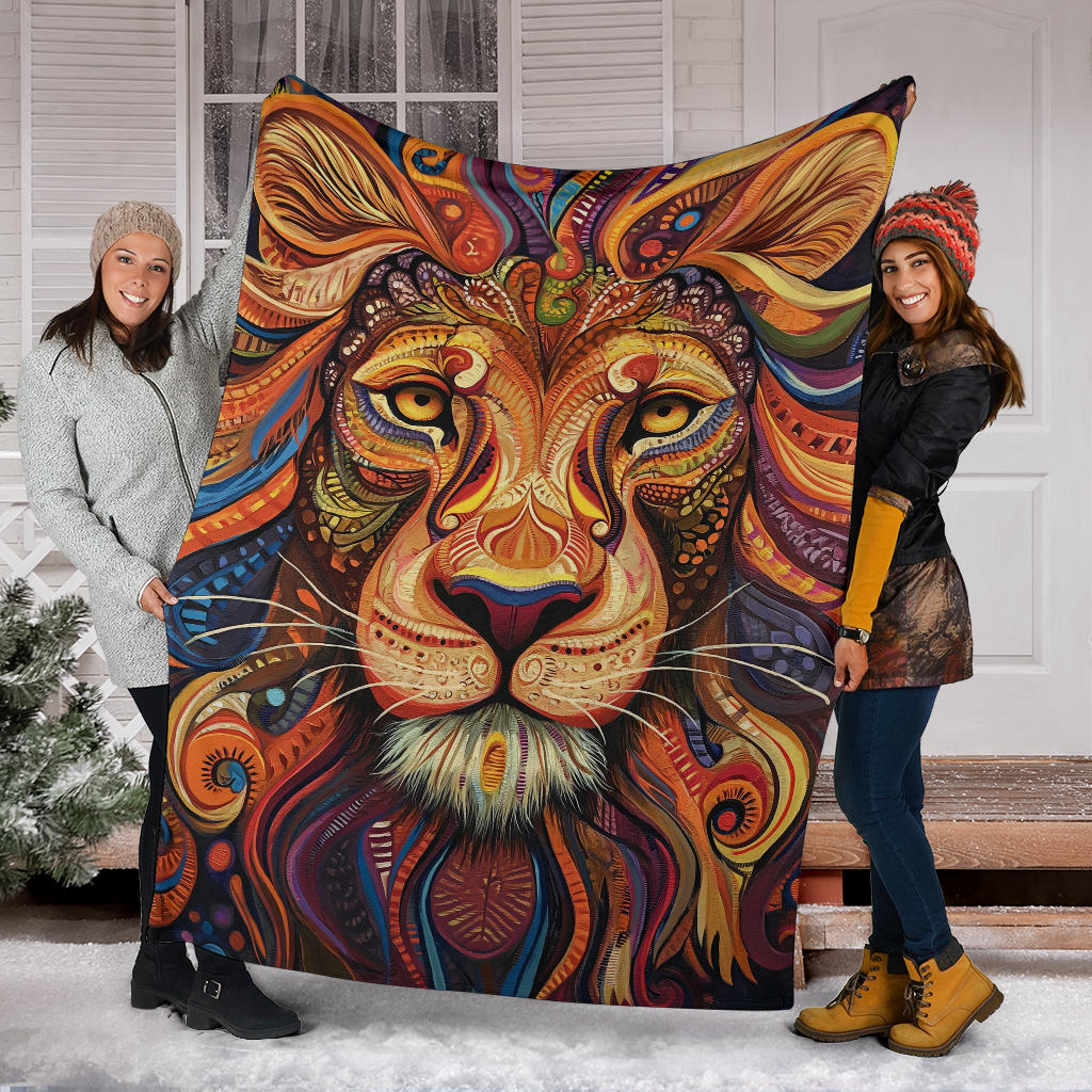 Lion Blanket, Trippy Psychedelics Lion Fleece Blanket, Lion Throw Blanket, Lion Gifts