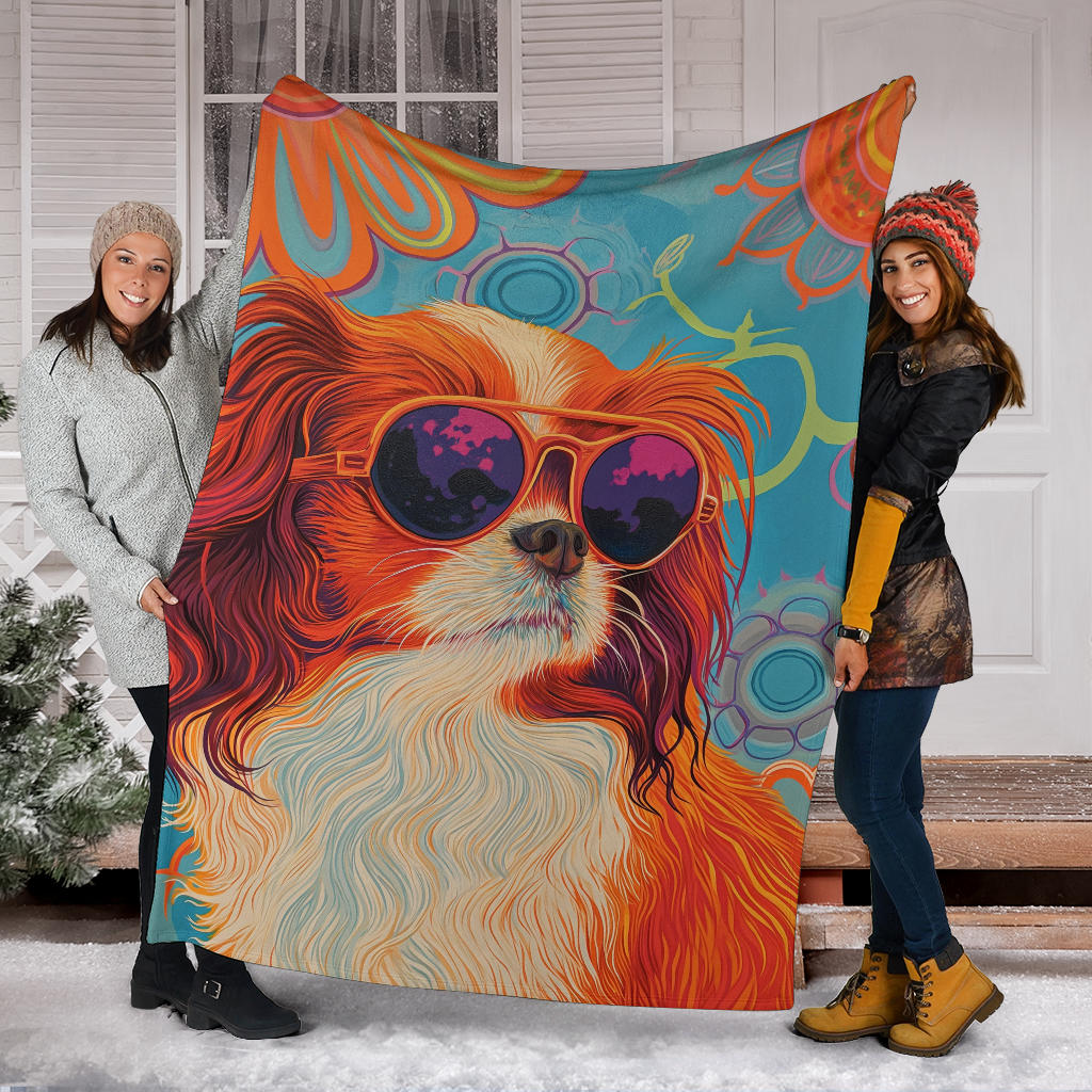 Japanese Chin Blanket, Trippy Psychedelics Japanese Chin Fleece Blanket, Japanese Chin Throw Blanket, Japanese Chin Gifts