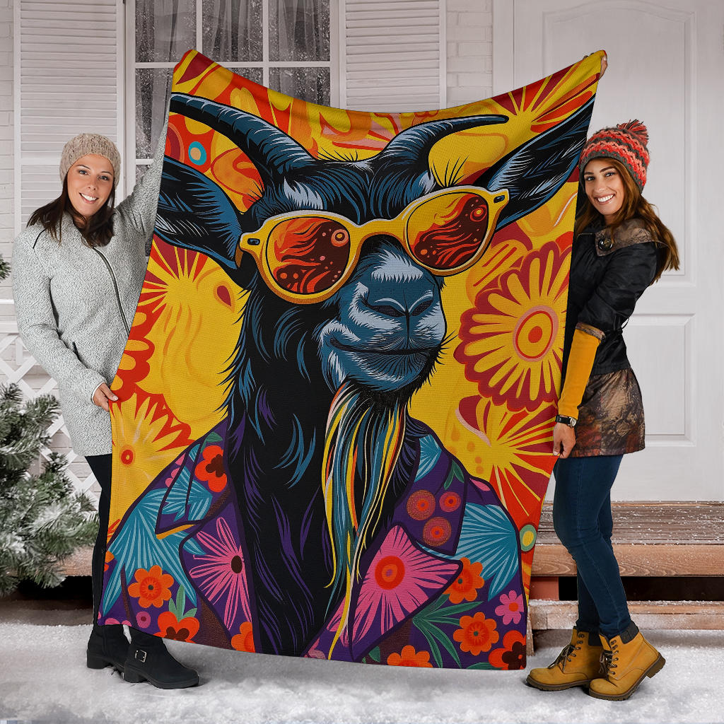 Goat Blanket, Trippy Psychedelics Goat Fleece Blanket, Goat Throw Blanket, Goat Gifts