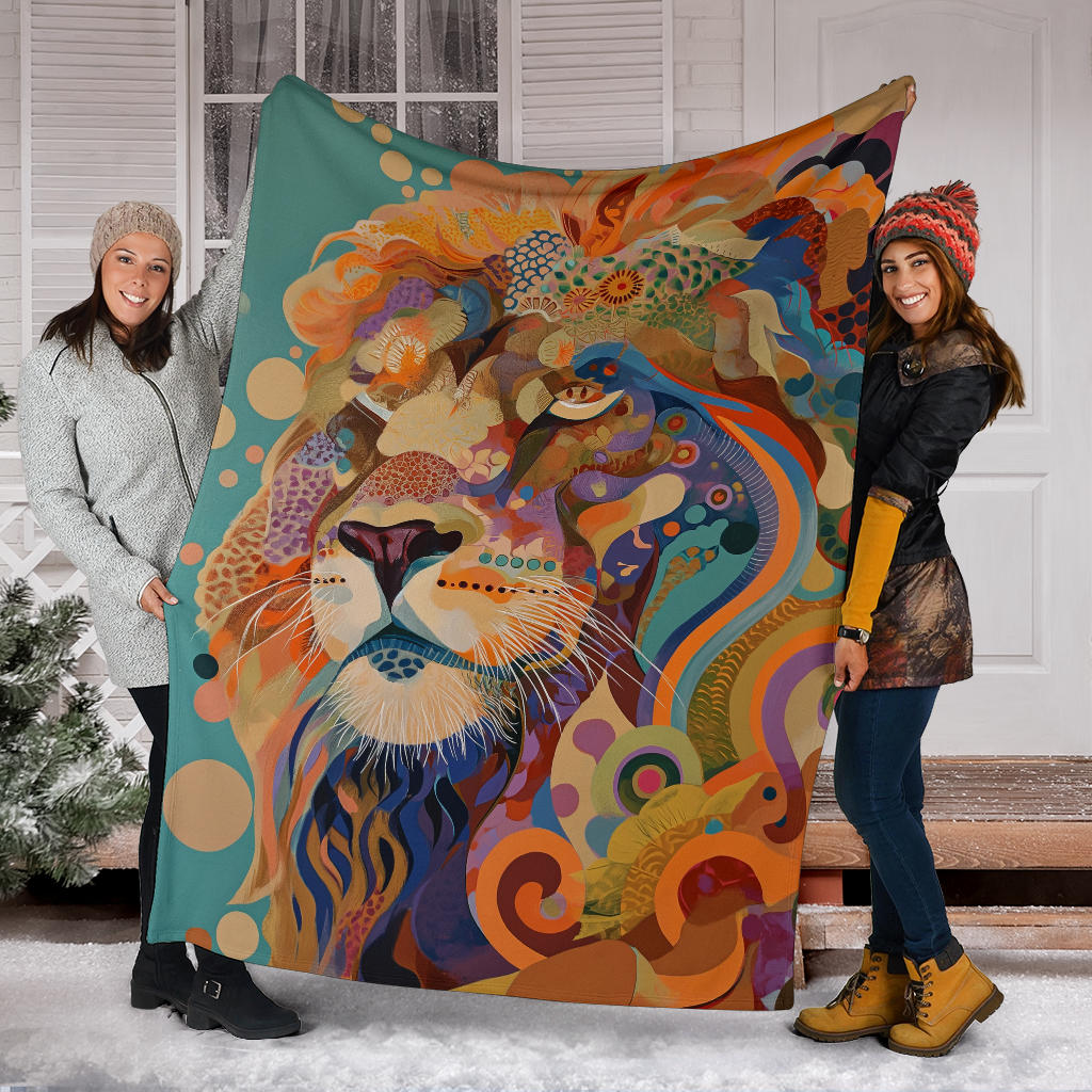 Lion Blanket, Trippy Psychedelics Lion Fleece Blanket, Lion Throw Blanket, Lion Gifts