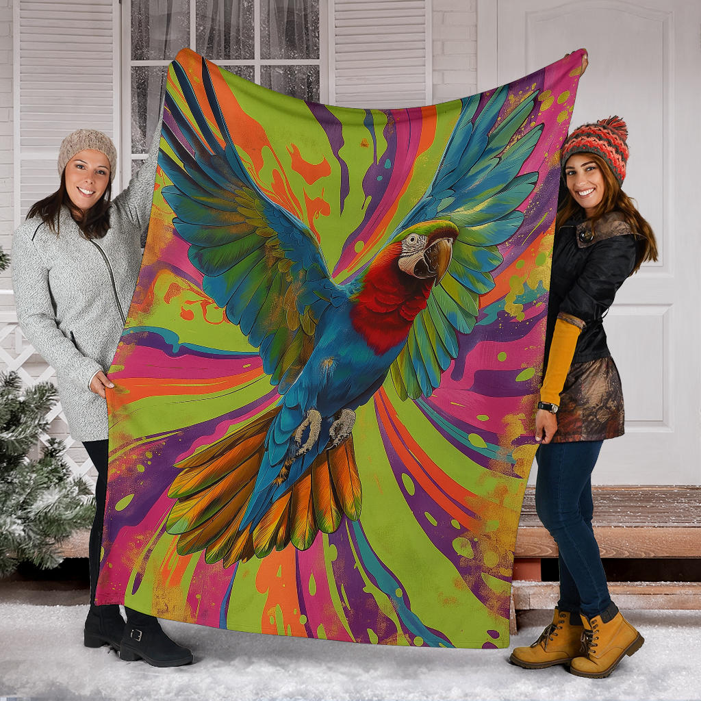 Parrot Blanket, Trippy Psychedelics Parrot Fleece Blanket, Parrot Throw Blanket, Parrot Gifts