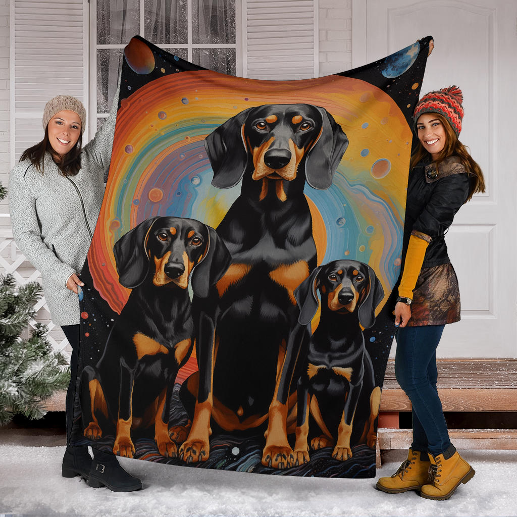 Black and Tan Coonhound Blanket, Trippy Psychedelics Black and Tan Coonhound Fleece Blanket, Black and Tan Coonhound Throw Blanket, Black and Tan Coonhound Gifts