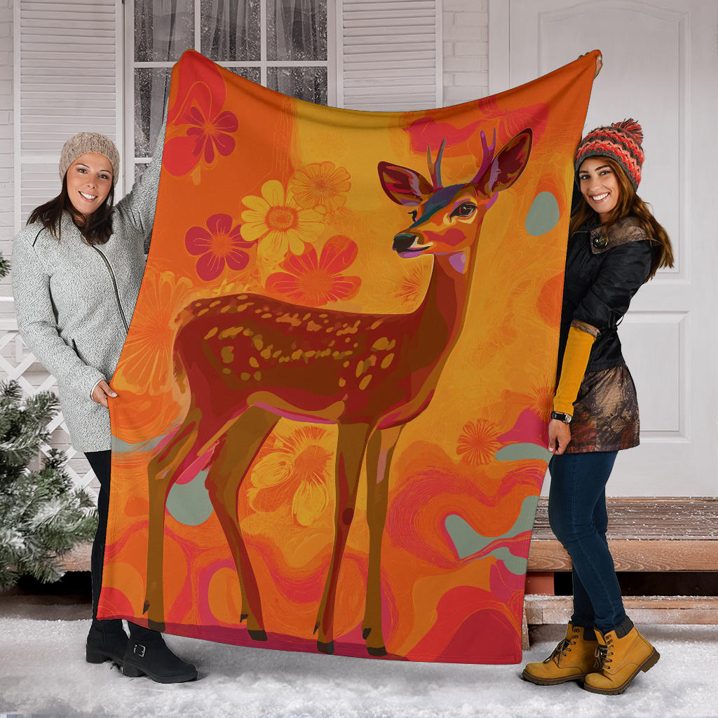 Deer Blanket, Trippy Psychedelics Deer Fleece Blanket, Deer Throw Blanket, Deer Gifts