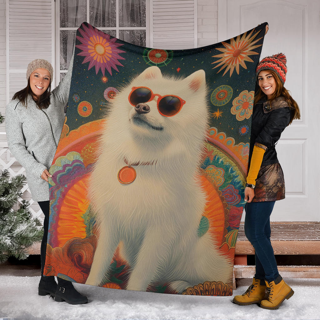 Japanese Spitz Blanket, Trippy Psychedelics Japanese Spitz Fleece Blanket, Japanese Spitz Throw Blanket, Japanese Spitz Gifts