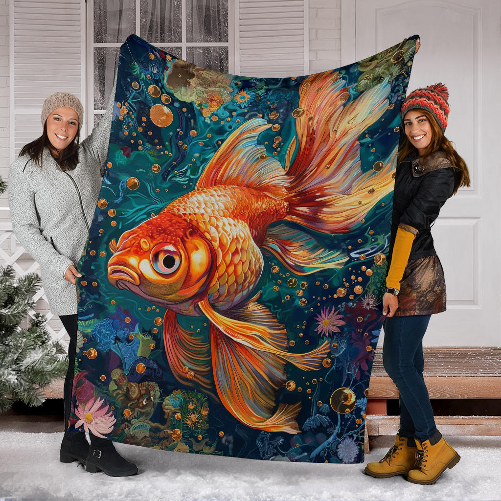 Goldfish Blanket, Trippy Psychedelics Goldfish Fleece Blanket, Goldfish Throw Blanket, Goldfish Gifts