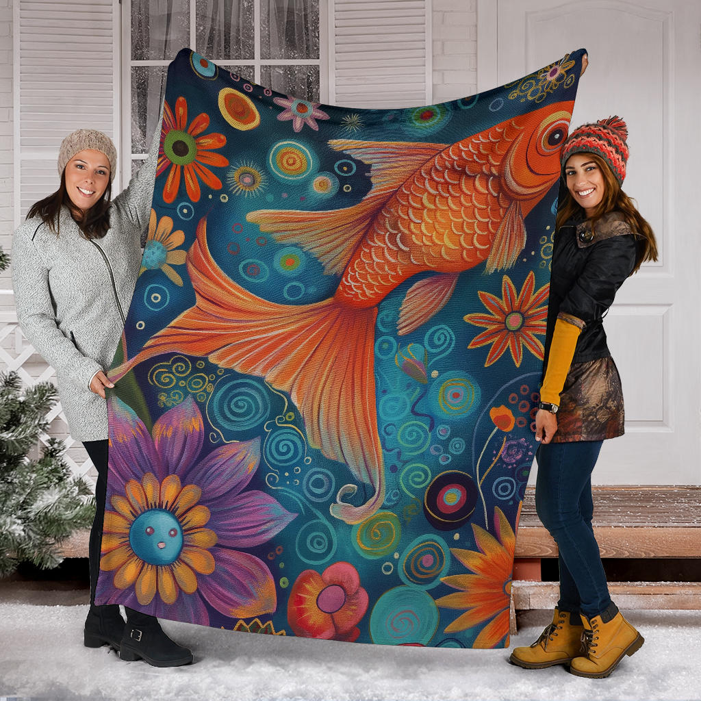 Goldfish Blanket, Trippy Psychedelics Goldfish Fleece Blanket, Goldfish Throw Blanket, Goldfish Gifts