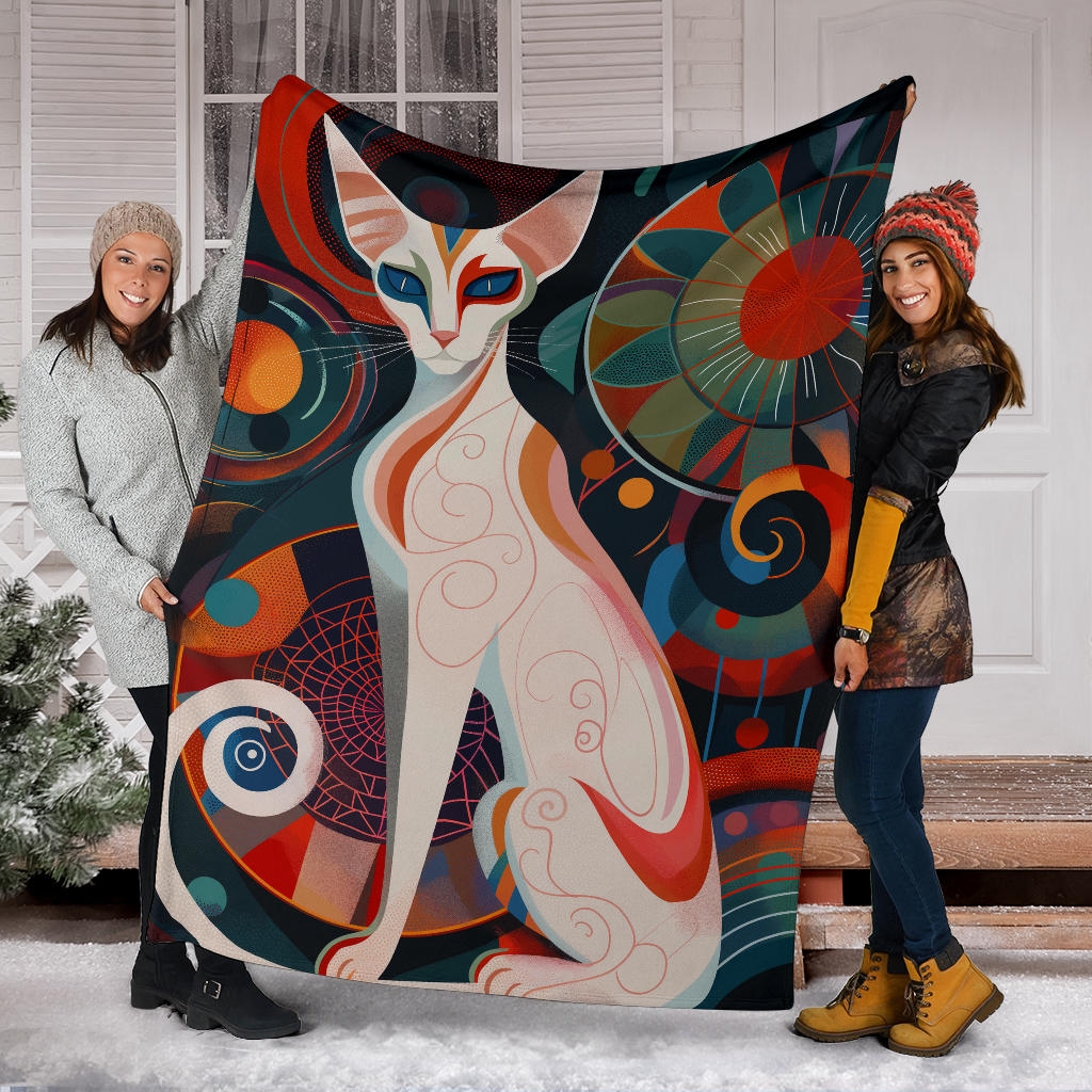 Oriental Cat Blanket, Trippy Psychedelics Oriental Cat Fleece Blanket, Oriental Cat Throw Blanket, Oriental Cat Gifts