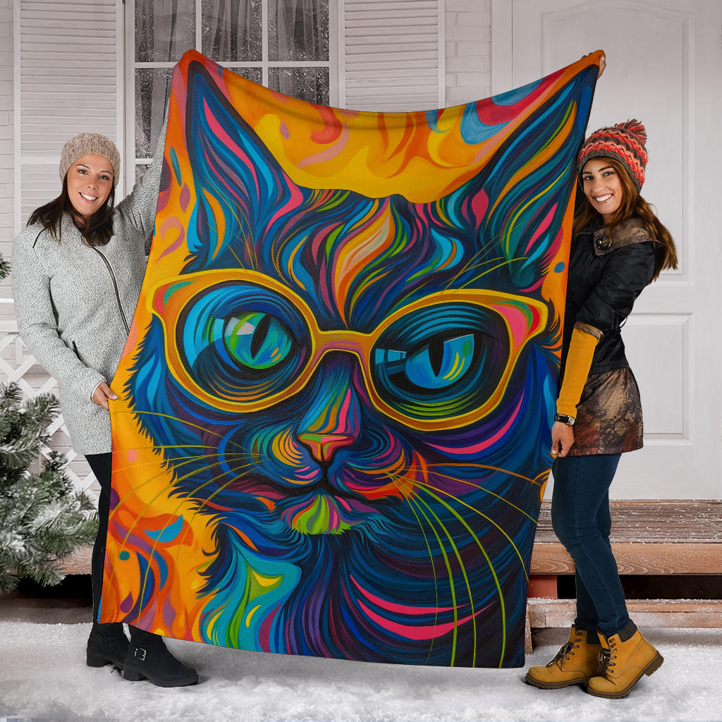 Manx cat Blanket, Trippy Psychedelics Manx cat Fleece Blanket, Manx cat Throw Blanket, Manx cat Gifts