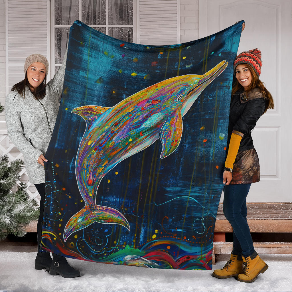 Dolphin Blanket, Trippy Psychedelics Dolphin Fleece Blanket, Dolphin Throw Blanket, Dolphin Gifts