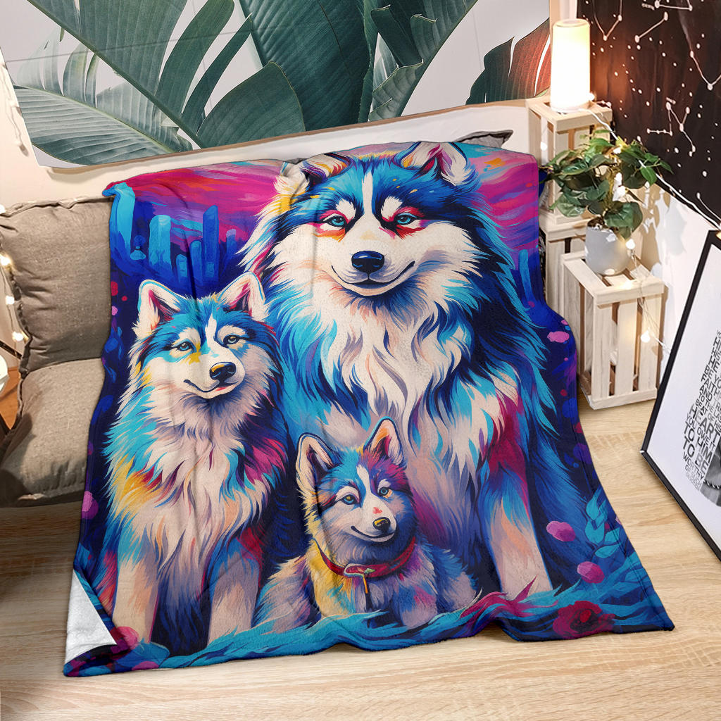 Alaskan Malamute Blanket, Trippy Psychedelics Alaskan Malamute Fleece Blanket, Alaskan Malamute Throw Blanket, Alaskan Malamute Gifts