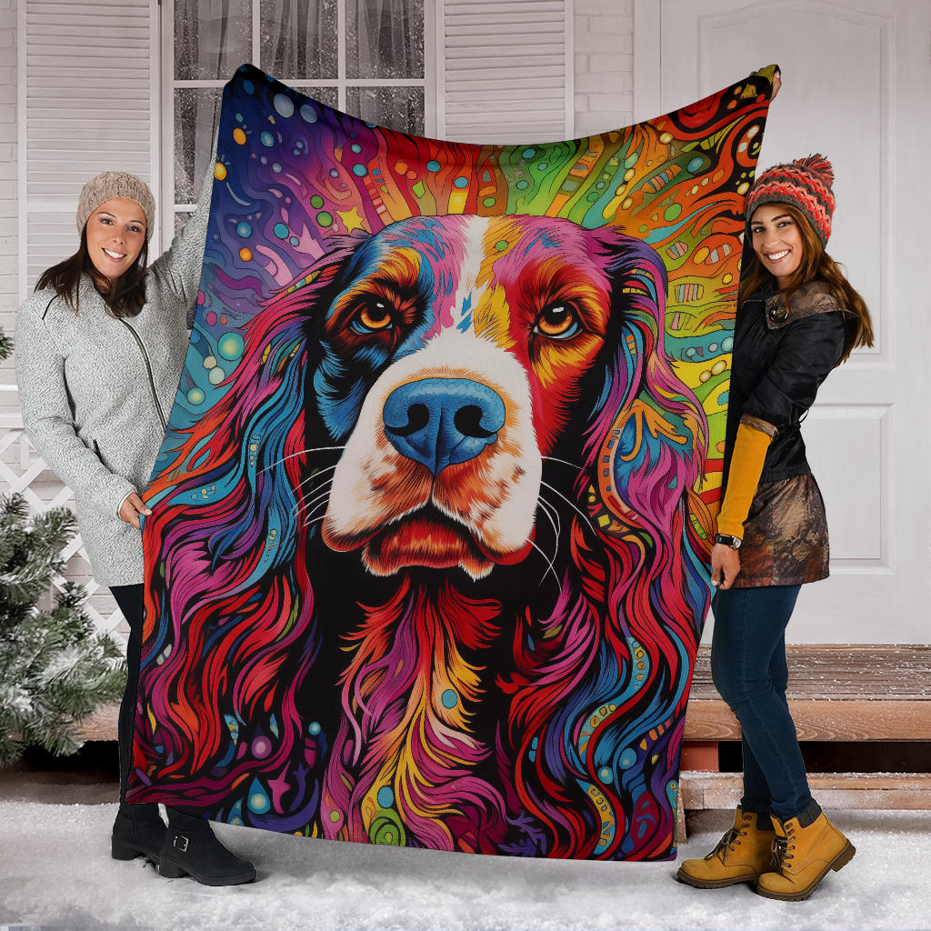 English Springer Spaniel Blanket, Trippy Psychedelics English Springer Spaniel Fleece Blanket, English Springer Spaniel Throw Blanket, English Springer Spaniel Gifts