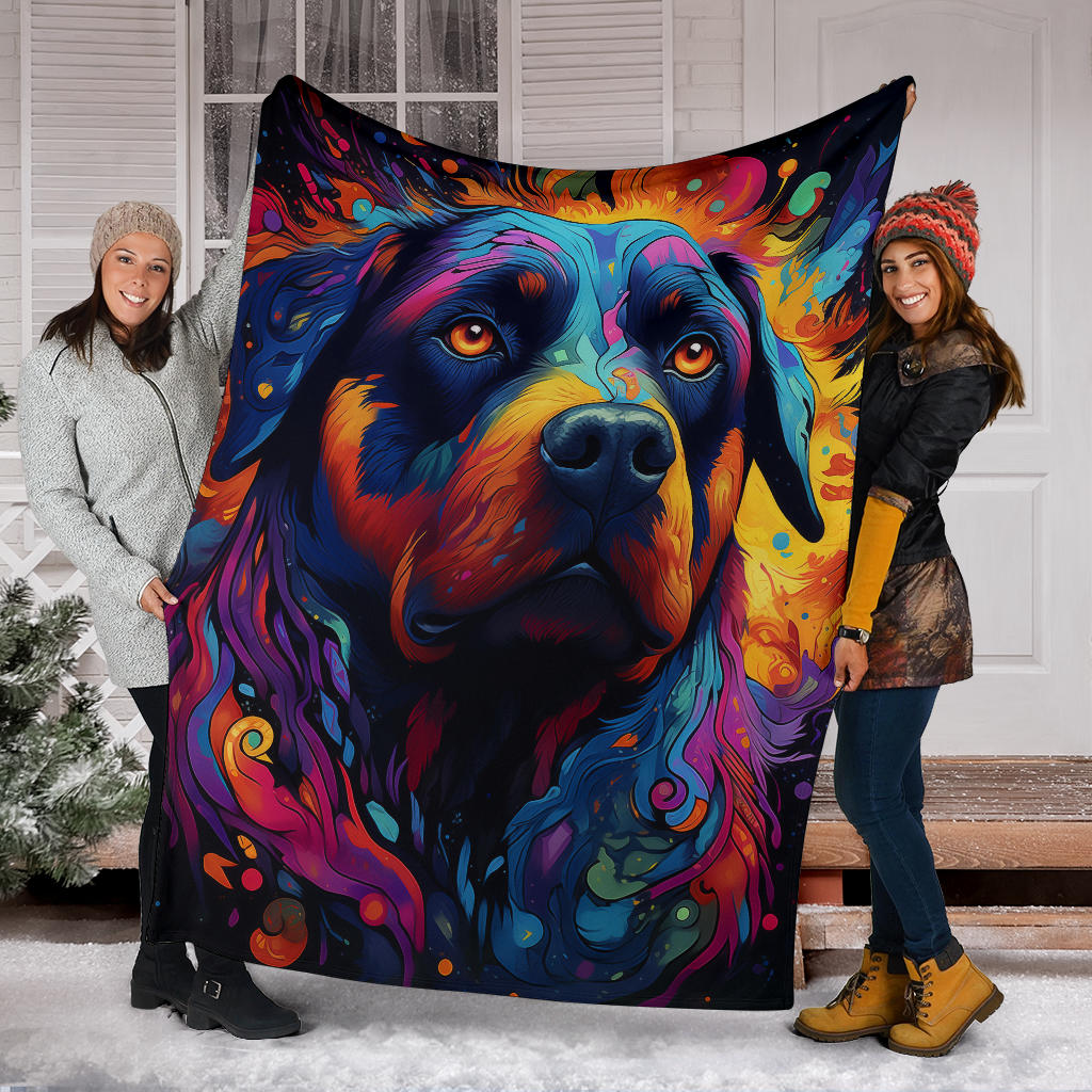 Trippy Psychedelics Rottweiler Blanket, Rottweiler Throw Blanket, Rottweiler Fleece Blanket, Rottweiler Gifts