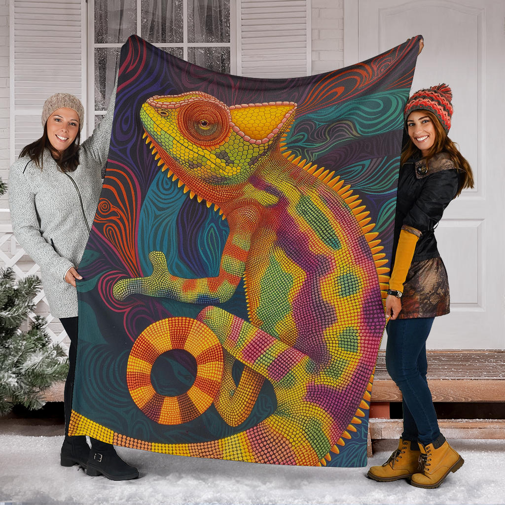 Chameleon Blanket, Trippy Psychedelics Chameleon Fleece Blanket, Chameleon Throw Blanket, Chameleon Gifts