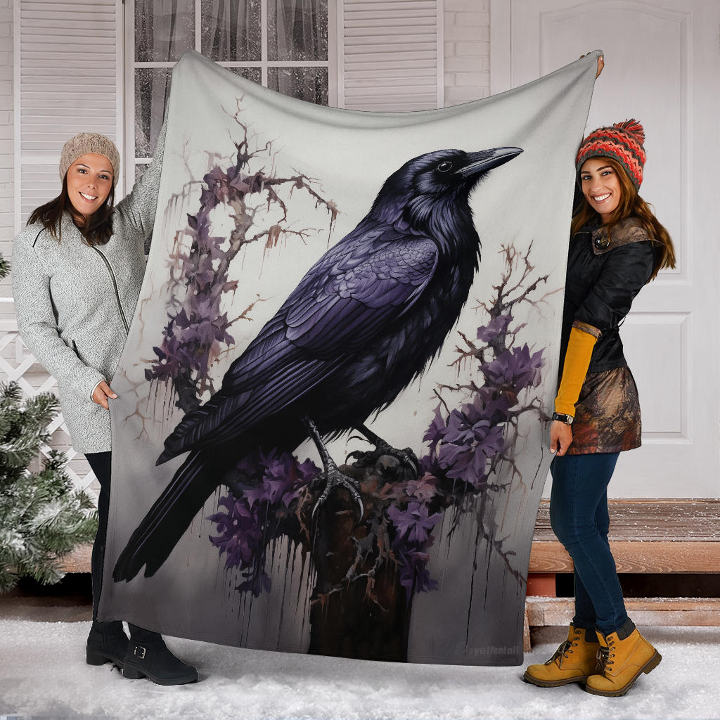 Crow Raven Blanket,  Goth Gifts, Crow Fleece Blanket, Crow Gifts, Crow Custom Blanket, Witchy Blanket