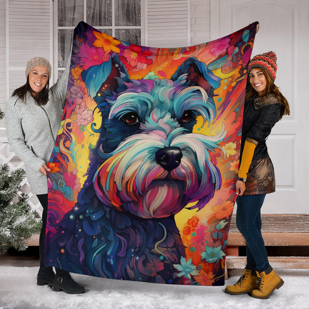 Miniature Schnauzer Blanket, Miniature Schnauzer Dog Trippy Psychedelics Blanket, Miniature Schnauzer Gifts, Miniature Schnauzer Throw Blanket