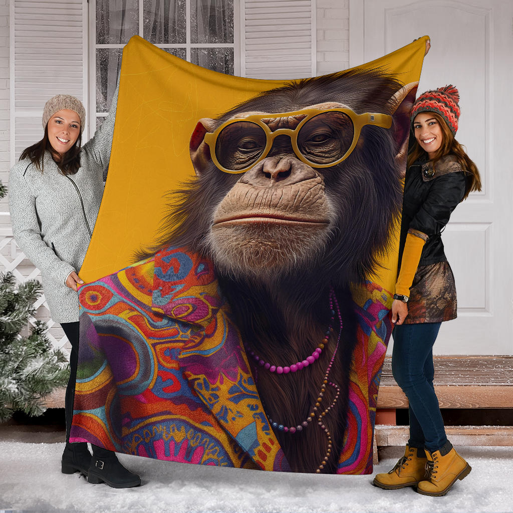 Chimpanzee Blanket, Trippy Psychedelics Chimpanzee Fleece Blanket, Chimpanzee Throw Blanket, Chimpanzee Gifts