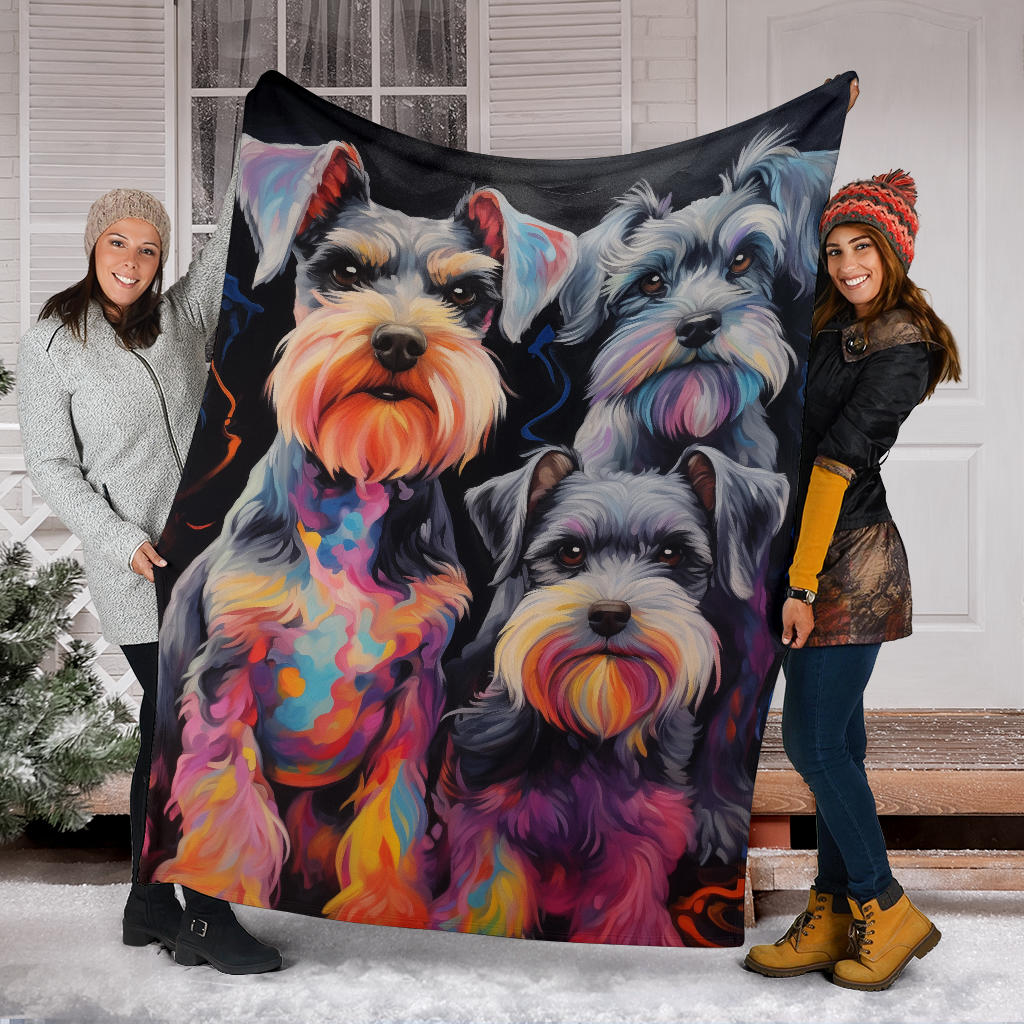 Miniature Schnauzer Blanket, Trippy Psychedelics Miniature Schnauzer Fleece Blanket, Miniature Schnauzer Throw Blanket, Miniature Schnauzer Gifts