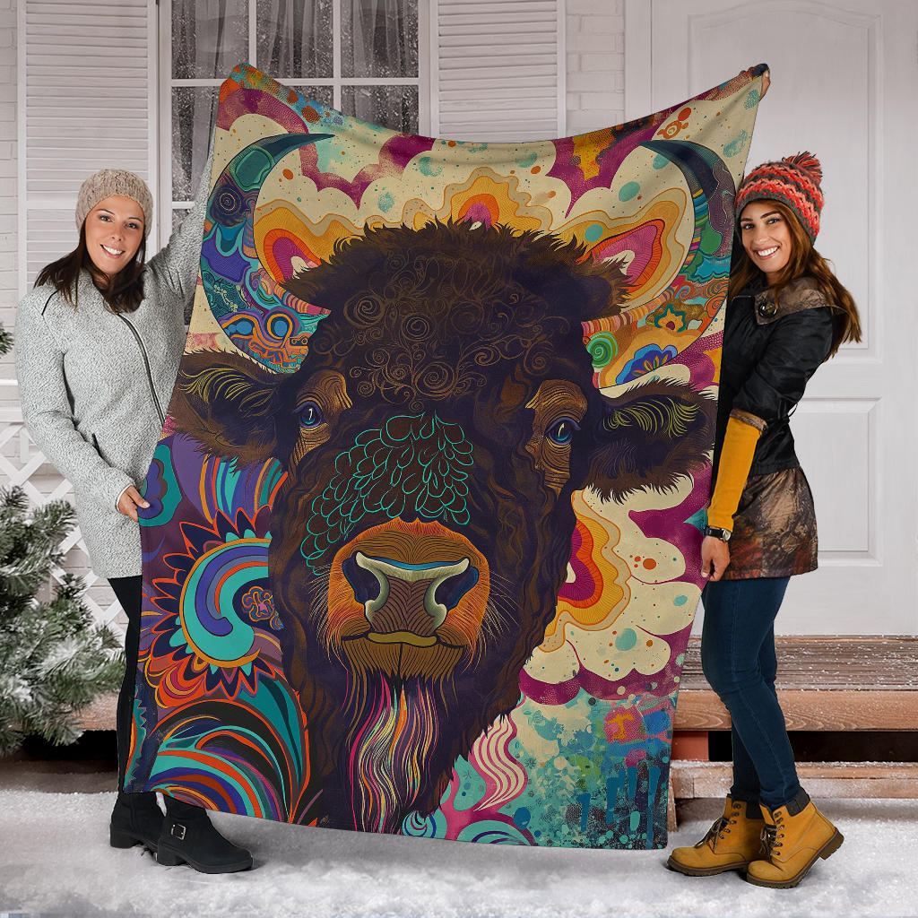 Buffalo Blanket, Trippy Psychedelics Buffalo Fleece Blanket, Buffalo Throw Blanket, Buffalo Gifts