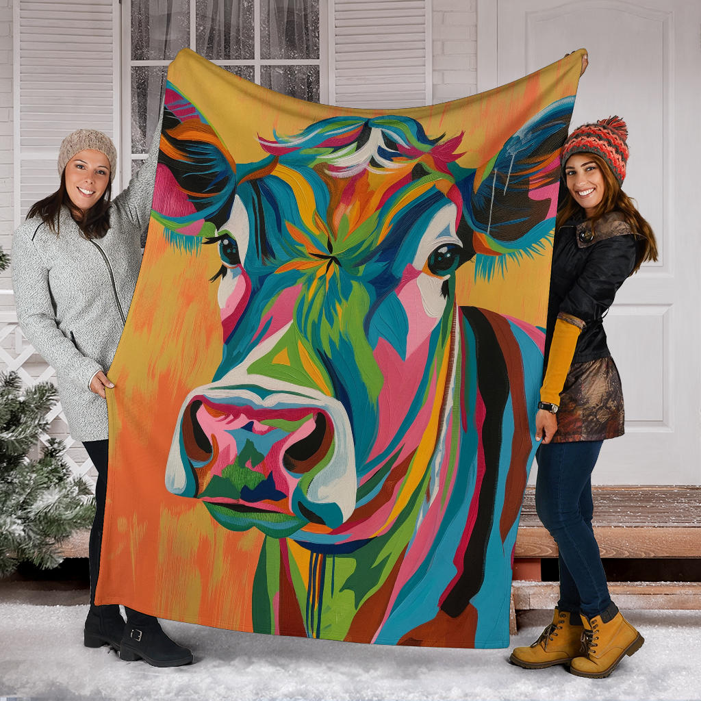 Cow Blanket, Trippy Psychedelics Cow Fleece Blanket, Cow Throw Blanket, Cow Gifts