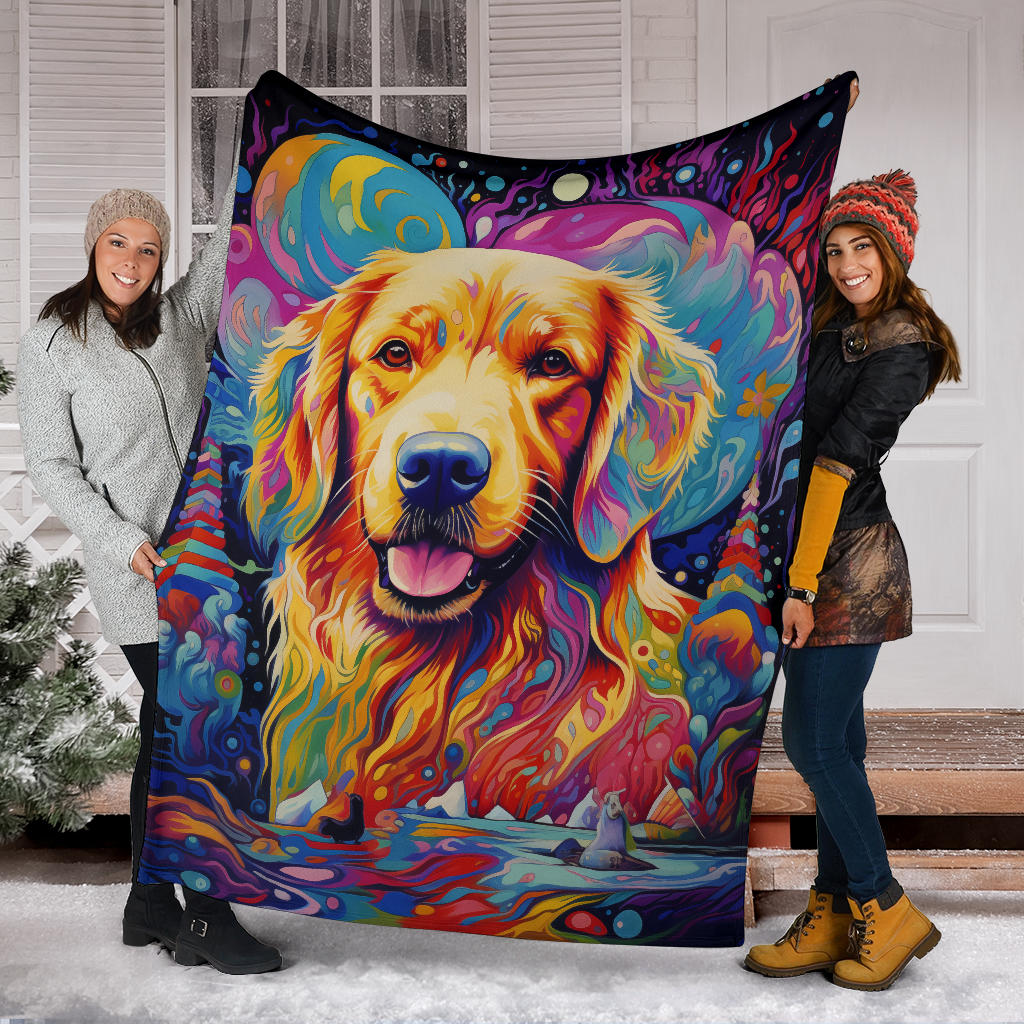 Trippy Psychedelics Golden Retriever Blanket, Golden Retriever Throw Blanket, Golden Retriever Fleece Blanket, Golden Retriever Gifts