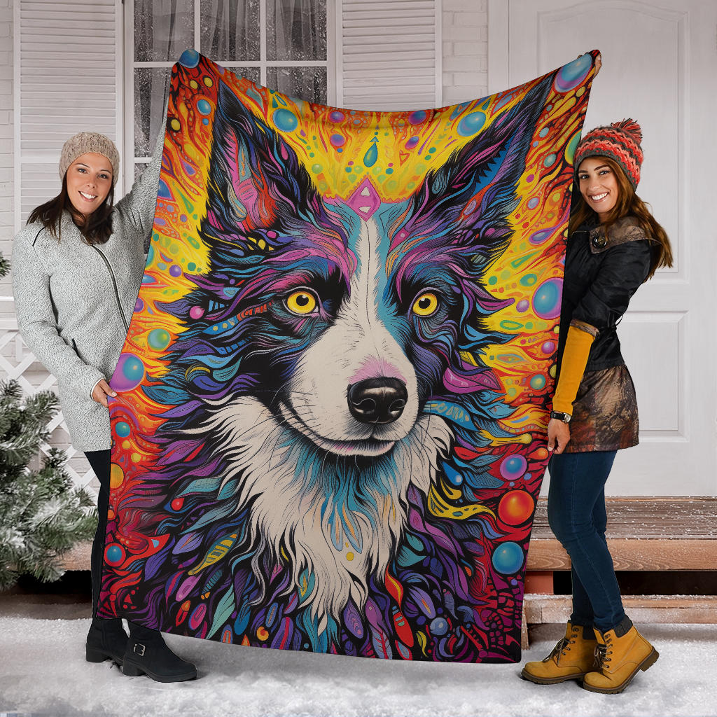 Border Collie Blanket, Border Collie Trippy Psychedelics Blanket, Border Collie Gifts, Border Collie Throw Blanket