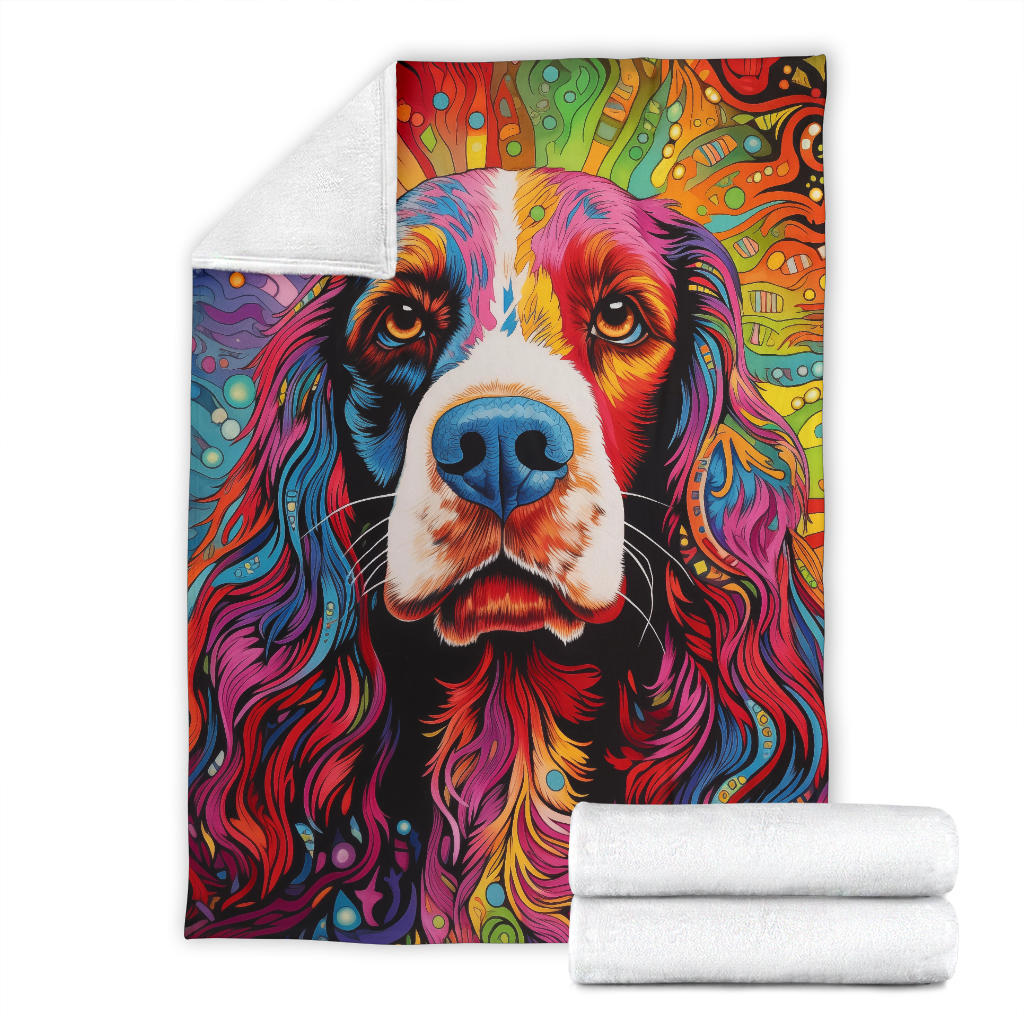 English Springer Spaniel Blanket, Trippy Psychedelics English Springer Spaniel Fleece Blanket, English Springer Spaniel Throw Blanket, English Springer Spaniel Gifts