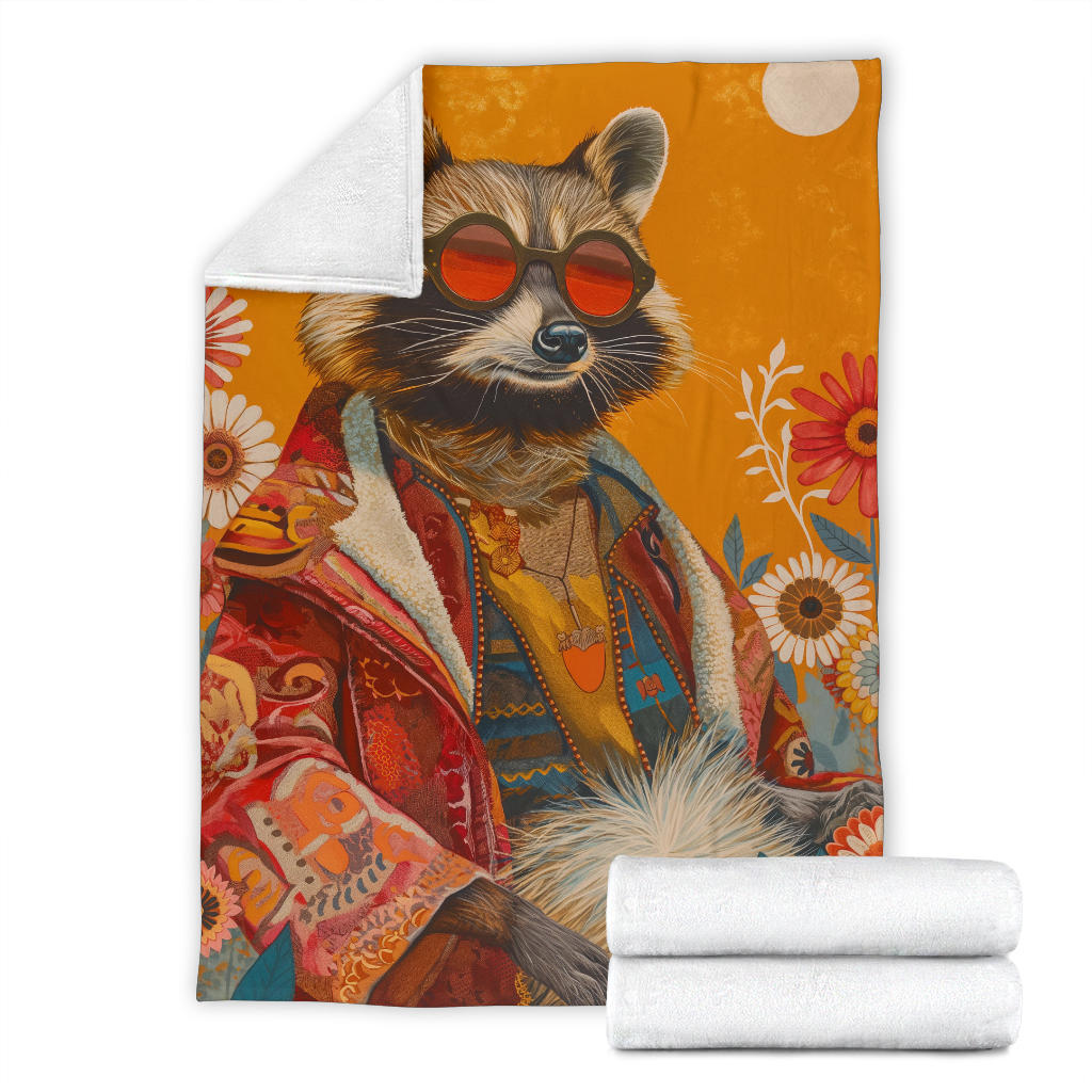 Raccoon Blanket, Trippy Psychedelics Raccoon Fleece Blanket, Raccoon Throw Blanket, Raccoon Gifts