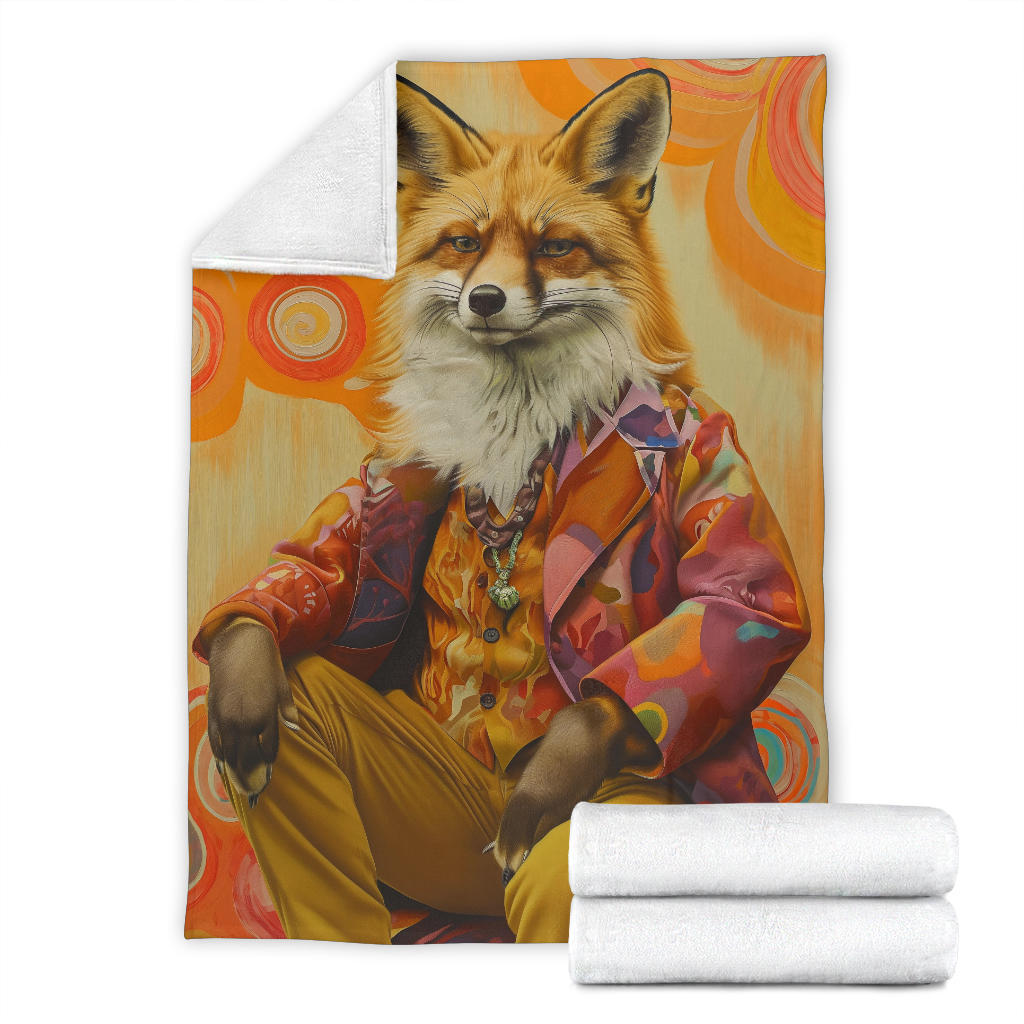 Fox Blanket, Trippy Psychedelics Fox Fleece Blanket, Fox Throw Blanket, Fox Gifts