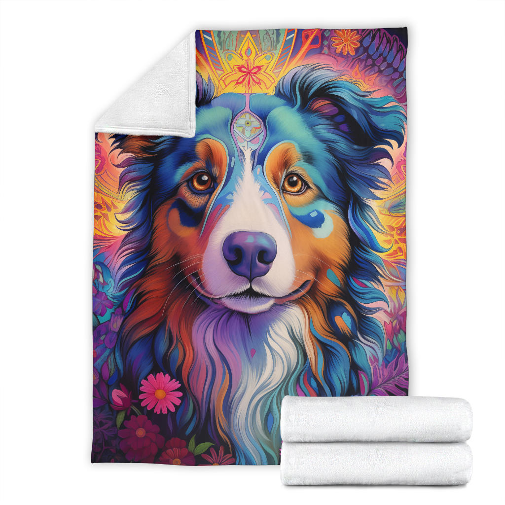 Australian Shepherd Blanket, Australian Shepherd Trippy Psychedelics Blanket, Australian Shepherd Gifts, Australian Shepherd Throw Blanket