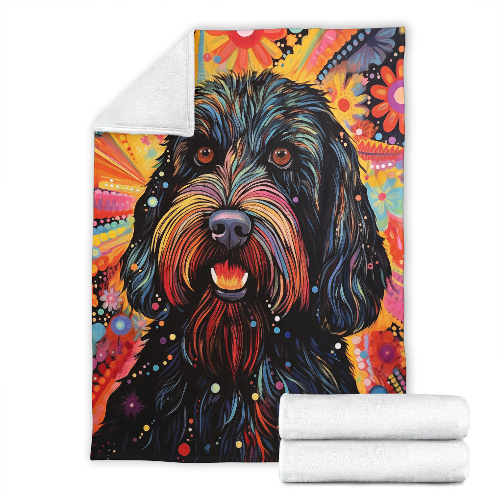 Black Russian Terrier Blanket, Trippy Psychedelics Black Russian Terrier Fleece Blanket, Black Russian Terrier Throw Blanket, Black Russian Terrier Gifts