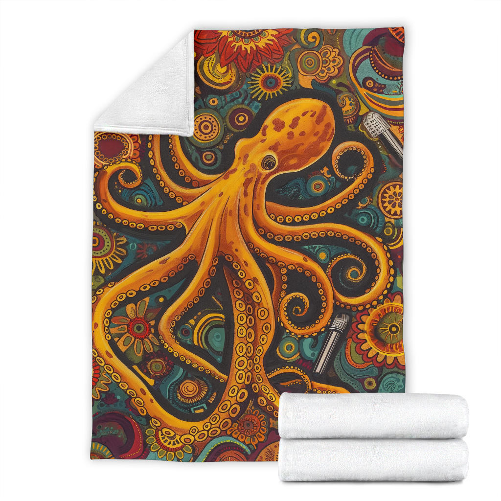 Octopus Blanket, Trippy Psychedelics Octopus Fleece Blanket, Octopus Throw Blanket, Octopus Gifts