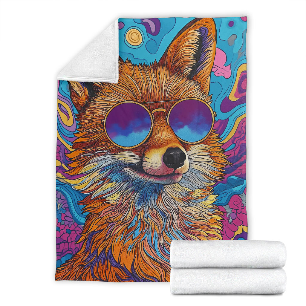 Fox Blanket, Trippy Psychedelics Fox Fleece Blanket, Fox Throw Blanket, Fox Gifts