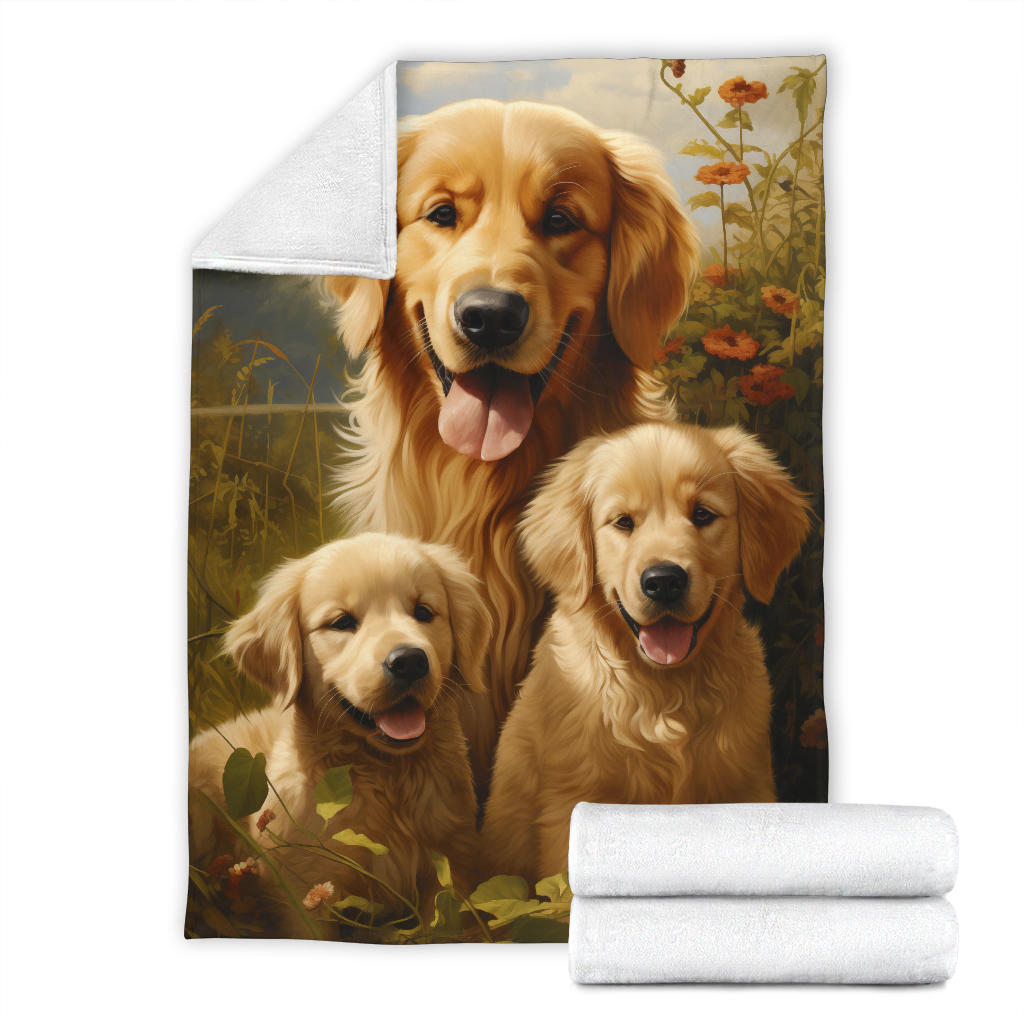 Golden Retriever Family Blanket, Golden Retriever Gifts, Golden Retriever Fleece Blanket