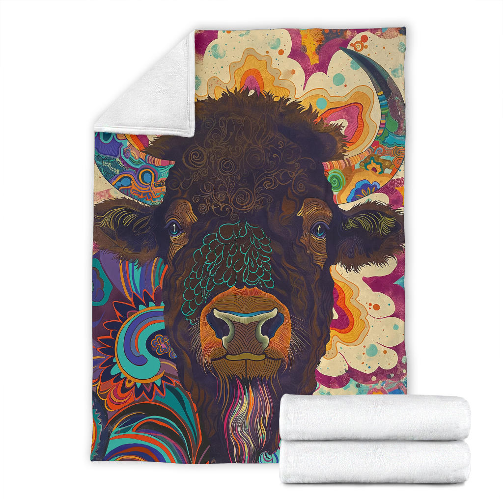 Buffalo Blanket, Trippy Psychedelics Buffalo Fleece Blanket, Buffalo Throw Blanket, Buffalo Gifts