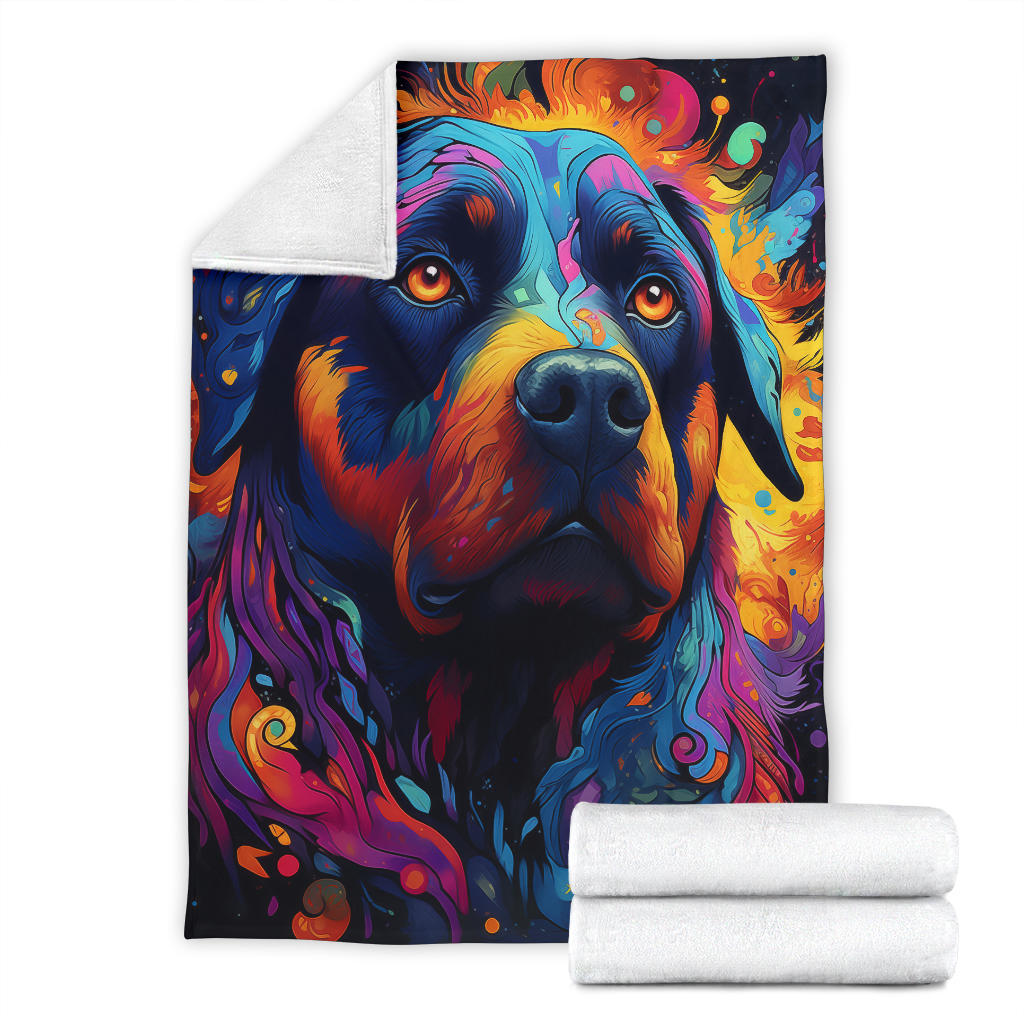 Trippy Psychedelics Rottweiler Blanket, Rottweiler Throw Blanket, Rottweiler Fleece Blanket, Rottweiler Gifts