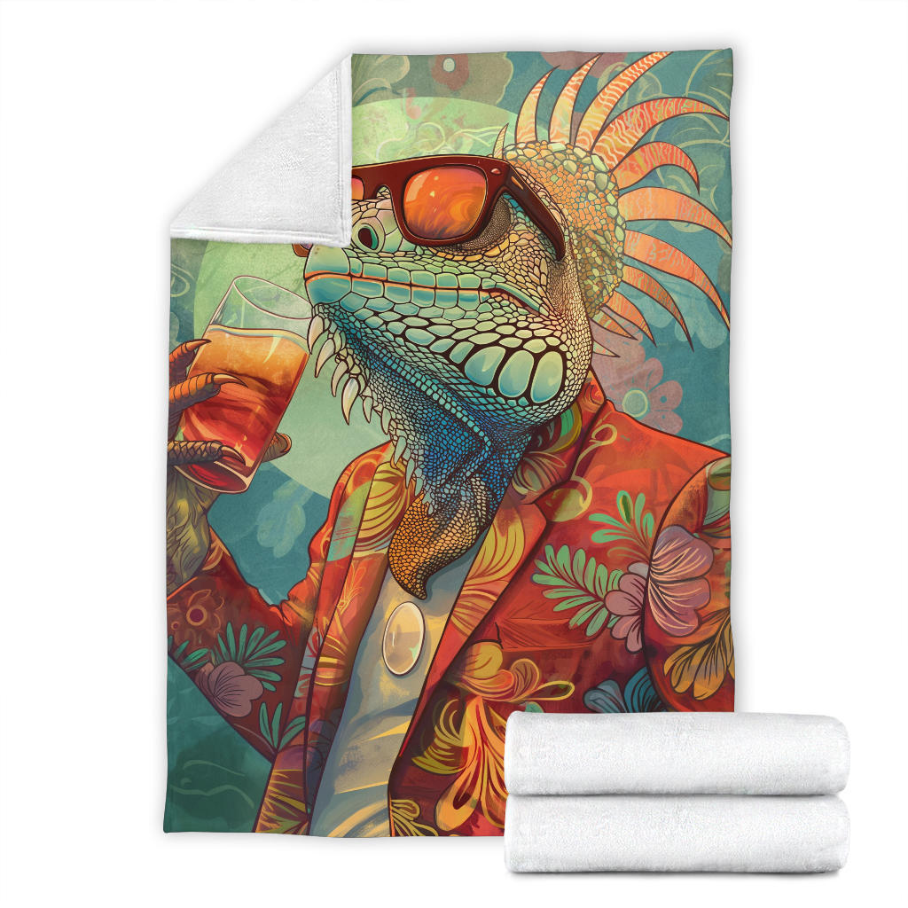 Iguana Blanket, Trippy Psychedelics Iguana Fleece Blanket, Iguana Throw Blanket, Iguana Gifts