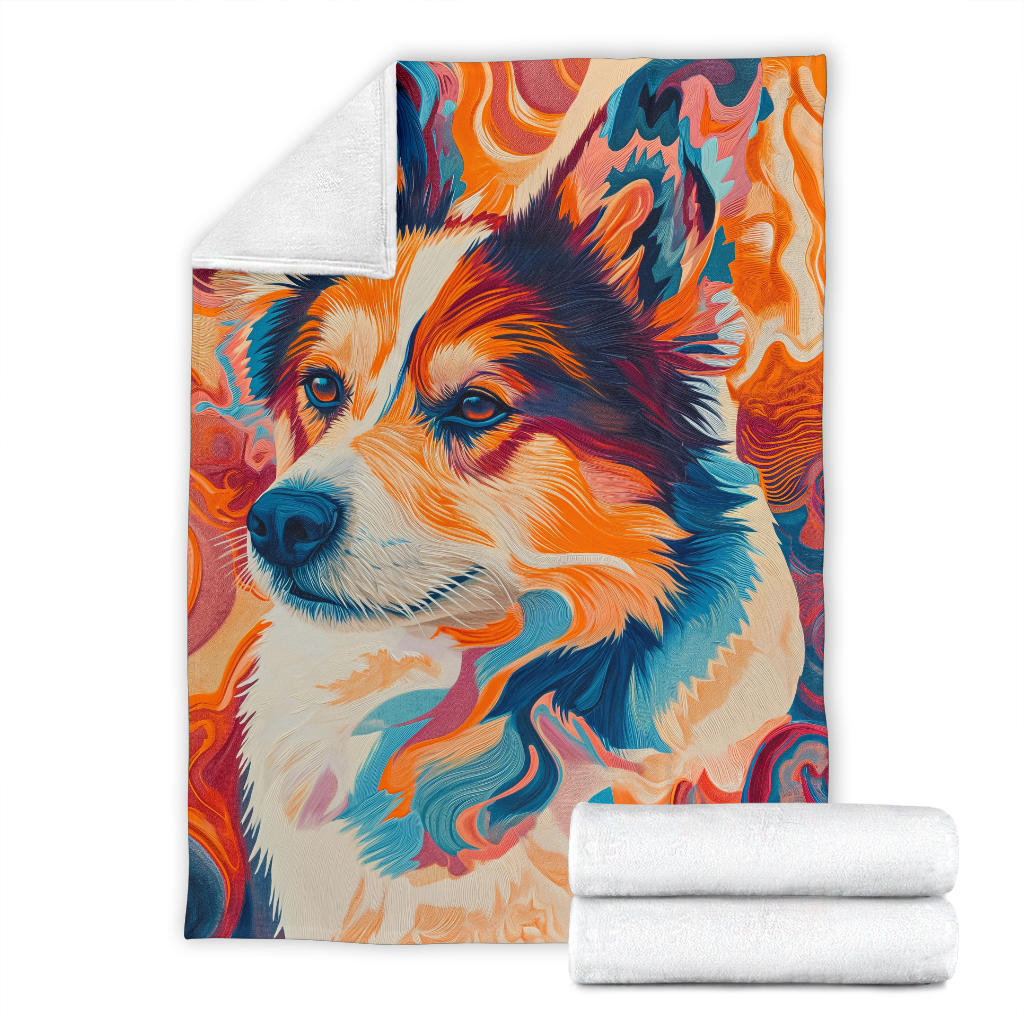 Icelandic Sheepdog Blanket, Trippy Psychedelics Icelandic Sheepdog Fleece Blanket, Icelandic Sheepdog Throw Blanket, Icelandic Sheepdog Gifts