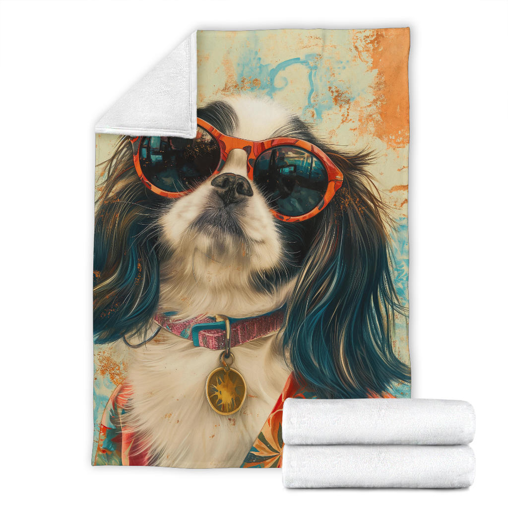 Japanese Chin Blanket, Trippy Psychedelics Japanese Chin Fleece Blanket, Japanese Chin Throw Blanket, Japanese Chin Gifts