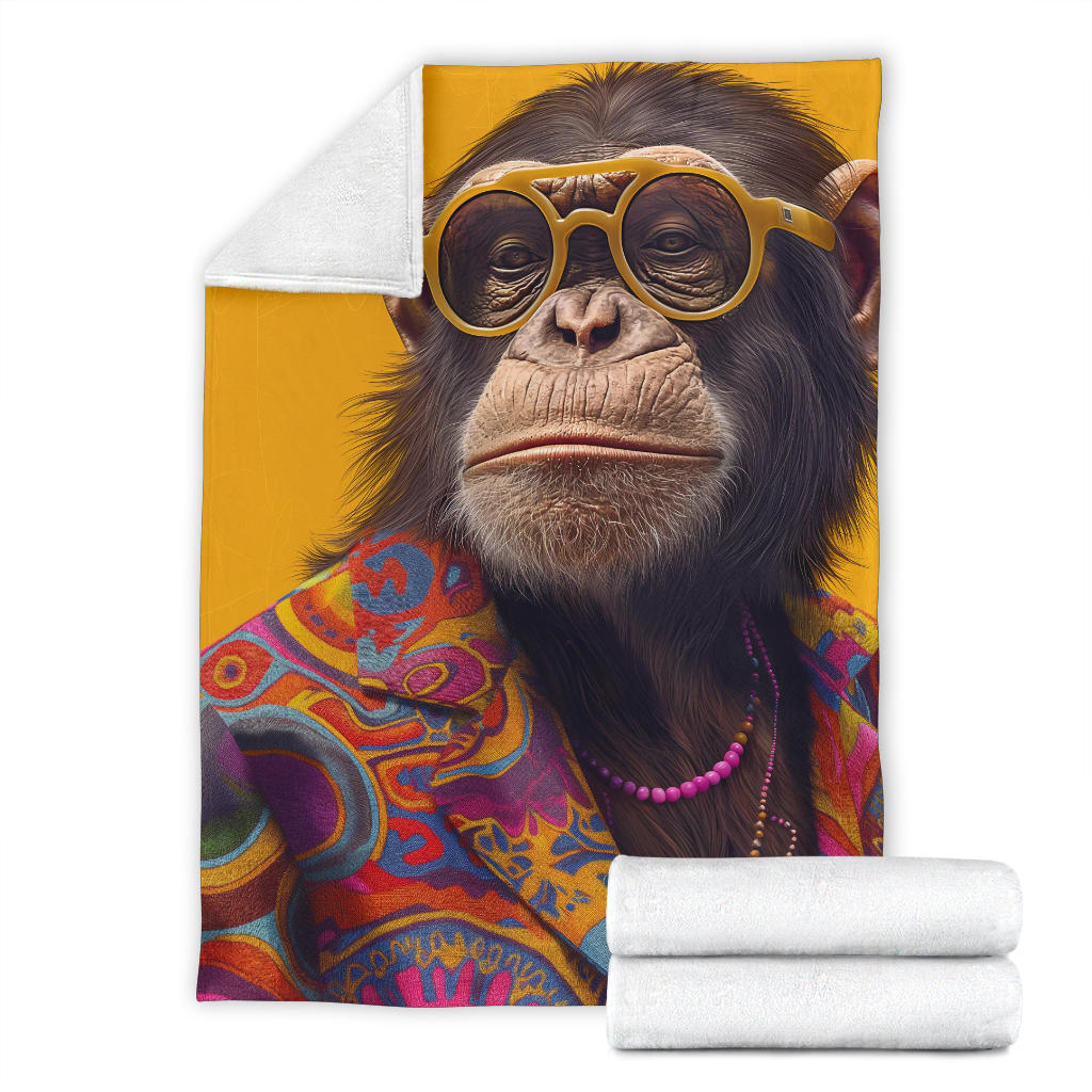 Chimpanzee Blanket, Trippy Psychedelics Chimpanzee Fleece Blanket, Chimpanzee Throw Blanket, Chimpanzee Gifts