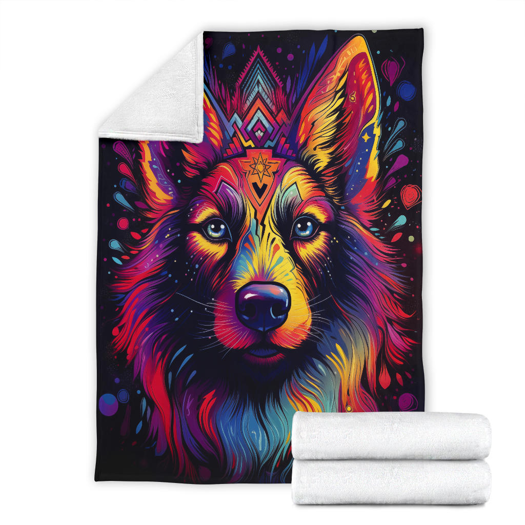 Trippy Psychedelics German Shepherd Blanket, German Shepherd Throw Blanket, German Shepherd Fleece Blanket, German Shepherd Gifts