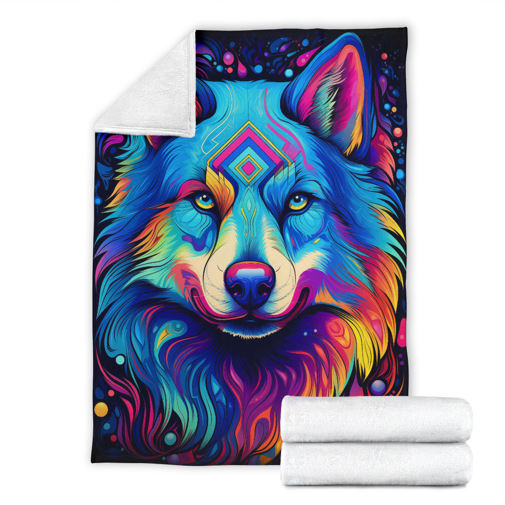 Trippy Psychedelics Siberian Husky Blanket, Siberian Husky Fleece Blanket, Siberian Husky Throw Blanket, Siberian Husky Gifts