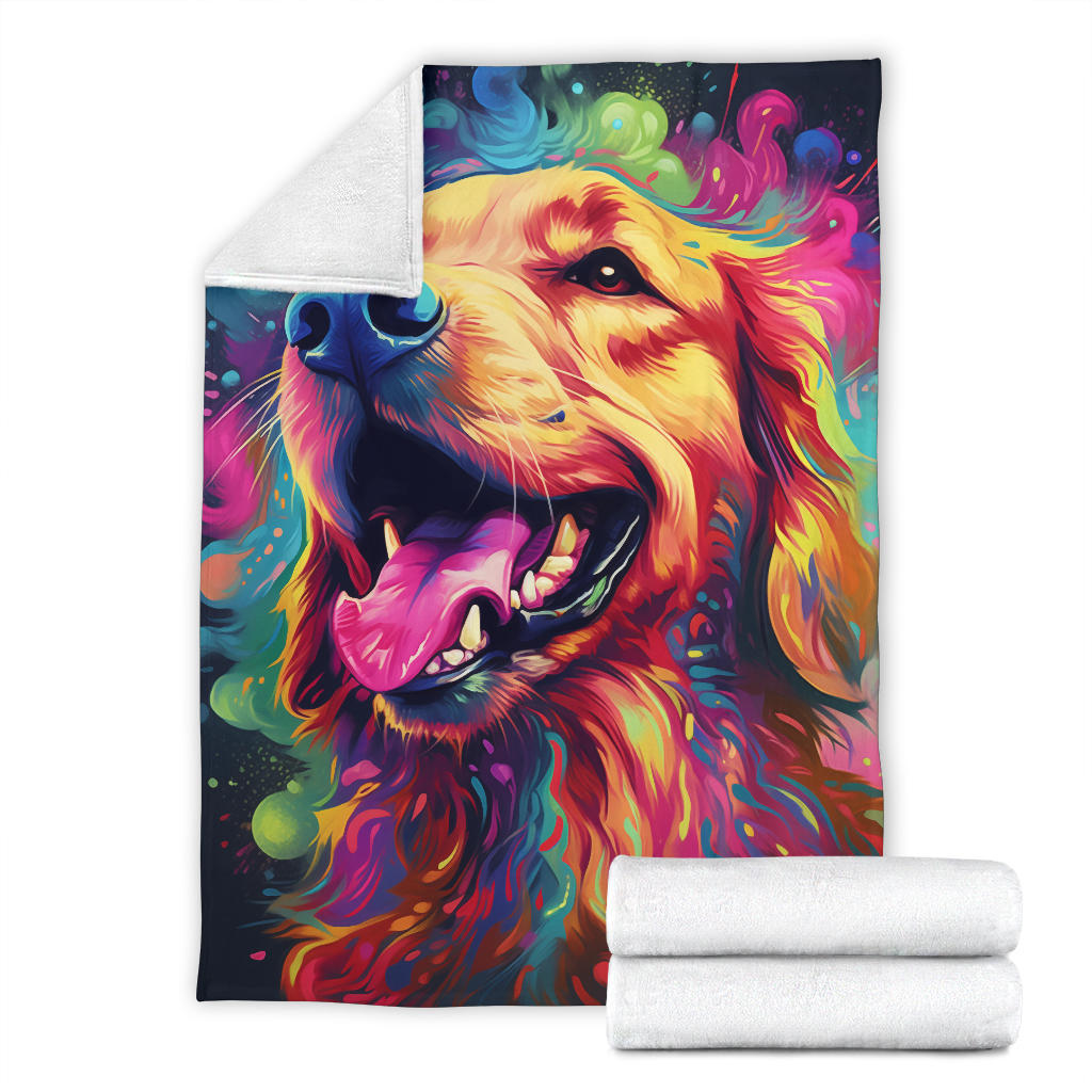 Trippy Psychedelics Golden Retriever Blanket, Golden Retriever Throw Blanket, Golden Retriever Fleece Blanket, Golden Retriever Gifts